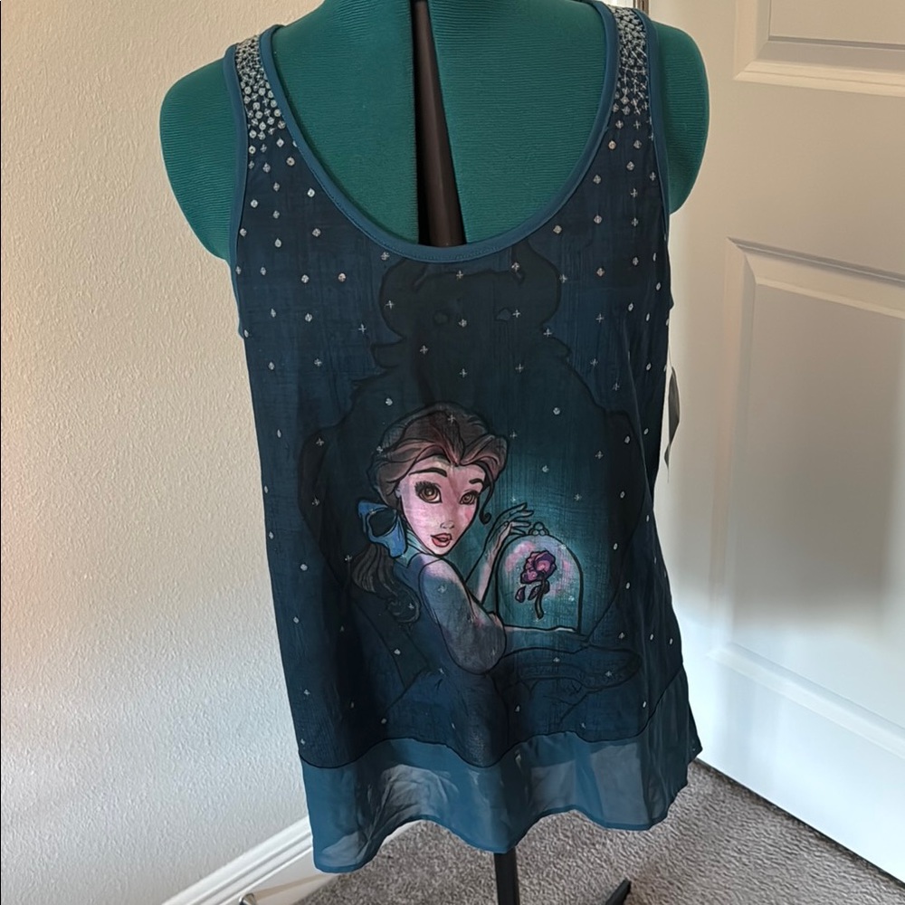 NWT Disney Beauty & The Beast Bell Tank top- Blue Graphic Embellished Tank Top